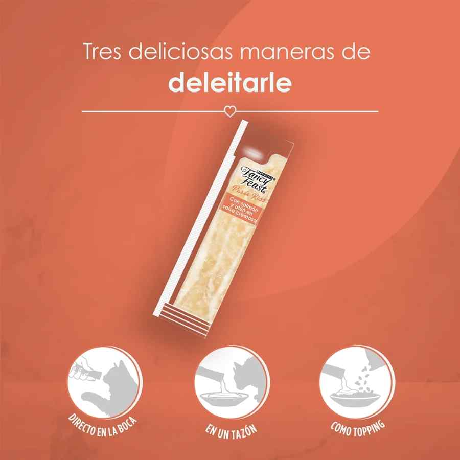 Fancy Feast Puree Kiss Con Salmón Y Atún En Salsa Snack Líquido Para Gatos, , large image number null
